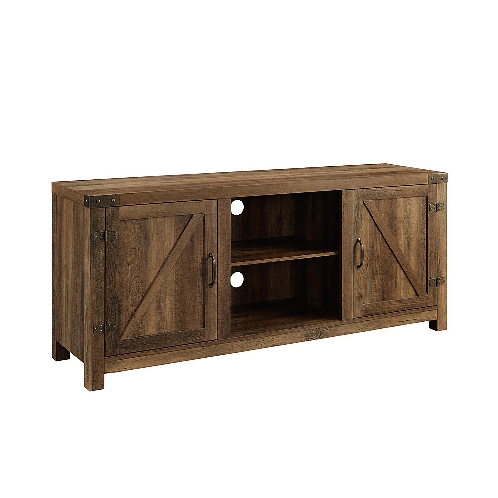Left View: Walker Edison - Rustic Barn Door Style Stand for Most TVs Up to 65" - Rustic Oak