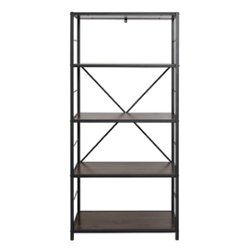 Walker Edison - Rustic Industrial Metal and Wood 5-Shelf Bookcase - Dark Walnut - Front_Zoom