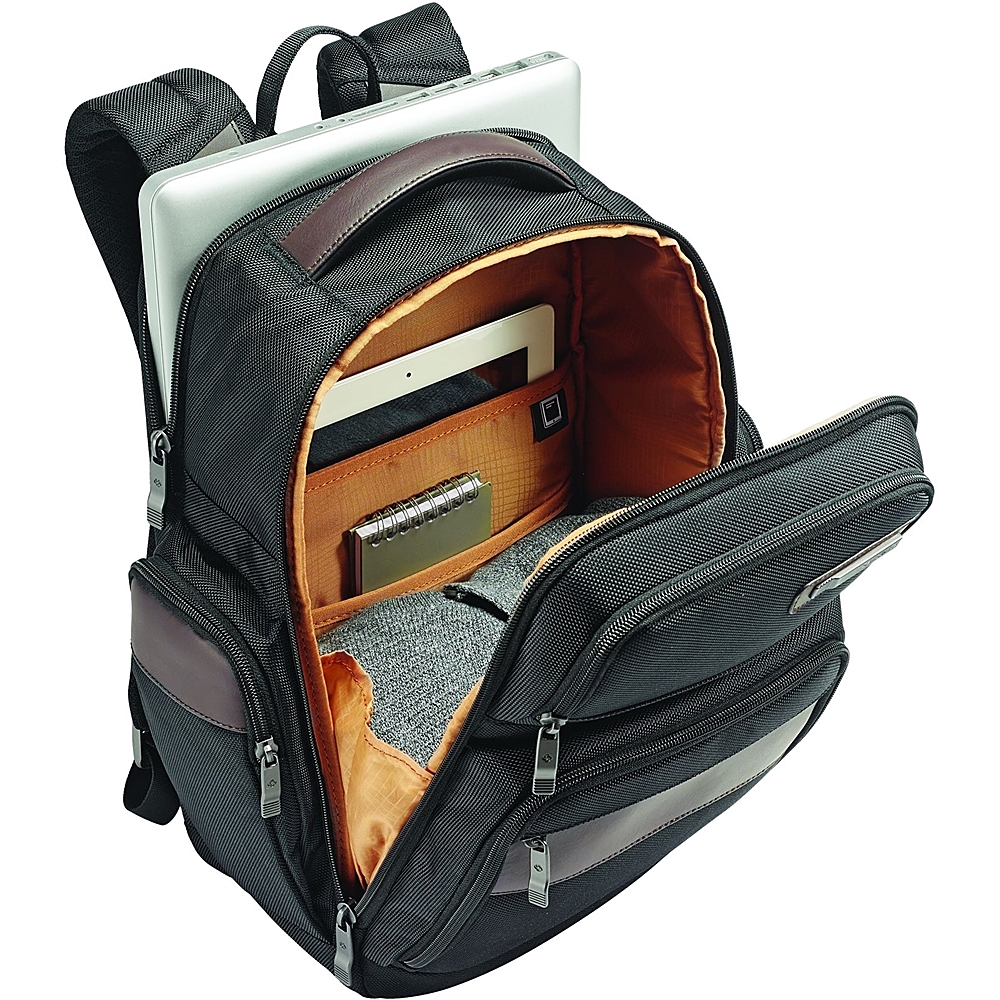 Left View: Samsonite - 4-Square Kombi Backpack for 14.1" Laptop and 10.1" Tablet - Black/Brown
