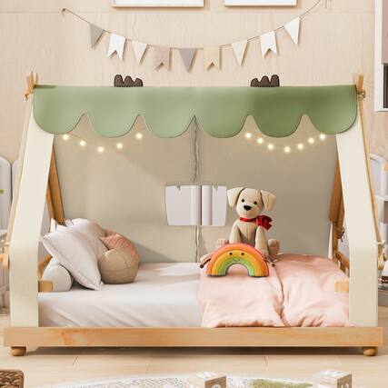 Front. Anysun - Full Size House Bed with Tent and Light - White.