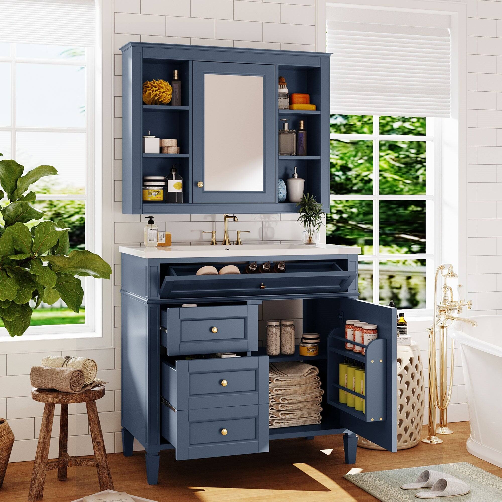 Alt View 2. Boyel Living - 36 Inch Bathroom Vanity Set with Medicine Cabinet Single Sink Blue - Blue.