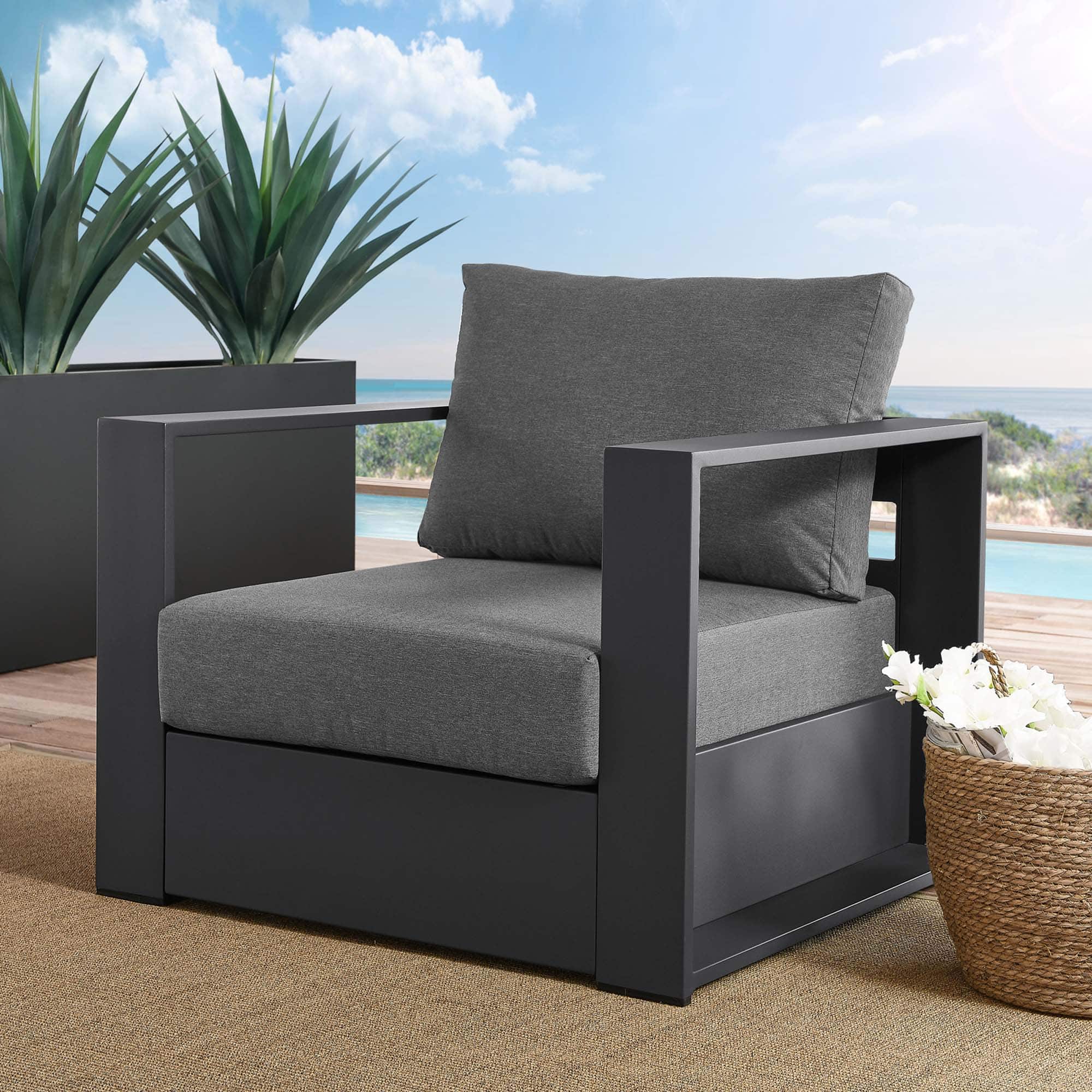 Tahoe Outdoor Patio Powder-Coated Aluminum Armchair by Modway - Gray Charcoal