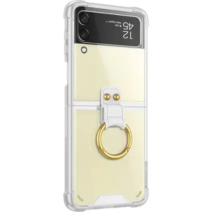 Angle. SaharaCase - Hybrid-Flex Hard Shell with Ring Case for Samsung Galaxy Z Flip4 - Clear.