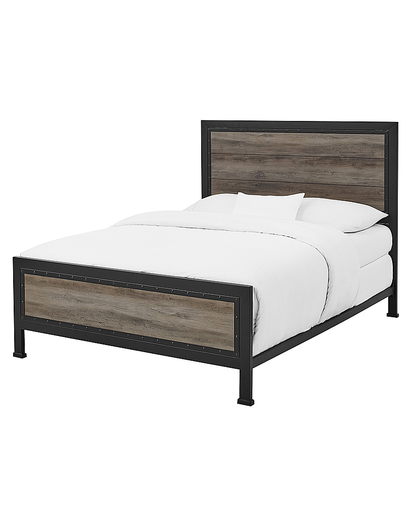Angle View: Walker Edison - Rustic Industrial Queen Size Panel Bed Frame - Grey Wash