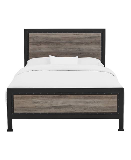 Walker Edison Rustic Industrial Queen Size Panel Bed Frame Grey