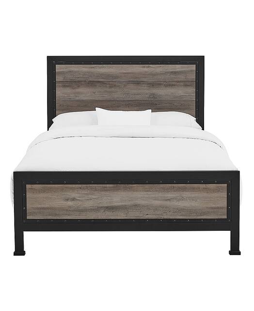 Gray wood deals queen bed frame