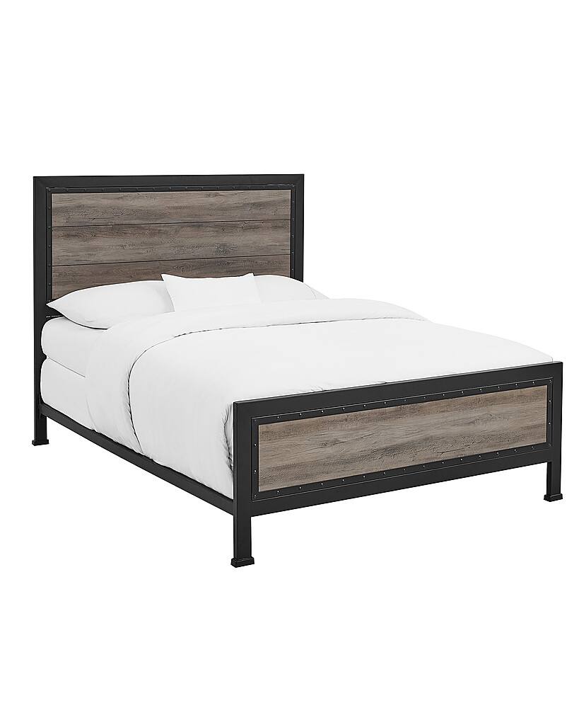 Left. Walker Edison - Rustic Industrial Queen Size Panel Bed Frame - Grey Wash.