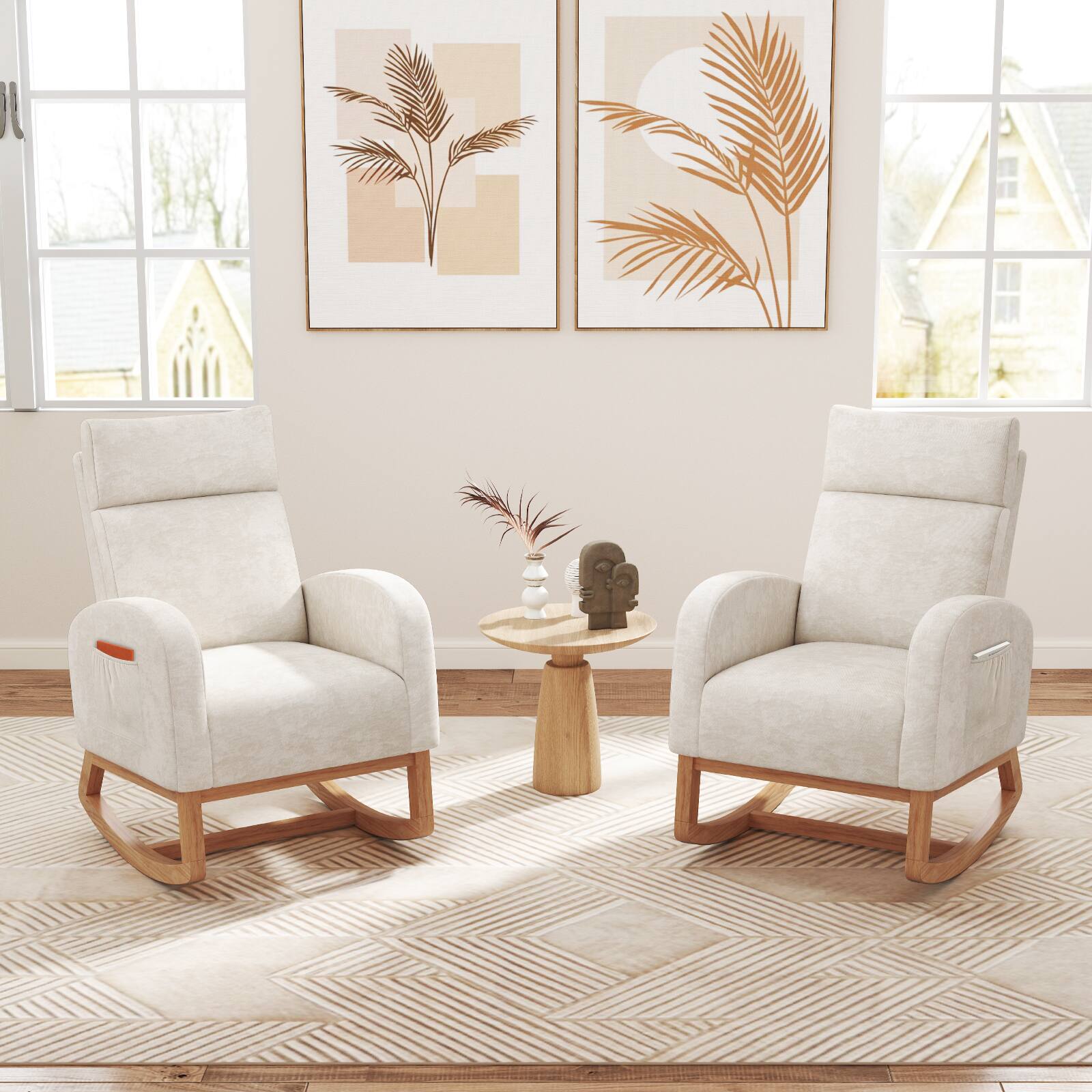 Alt View 1. SlickBlue - Nursery Rocking Chair Upholstered in Chenille with Solid Rubber Wood Frame - Beige.