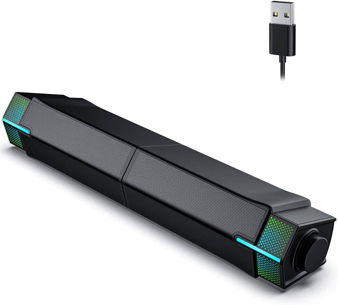 Stamp n Camp - Jeecoo M20 Bluetooth Computer Speakers for PC Desktop Monitor, Gaming Sound Bar - Wired USB-Powered, Superb Stereo with - Black