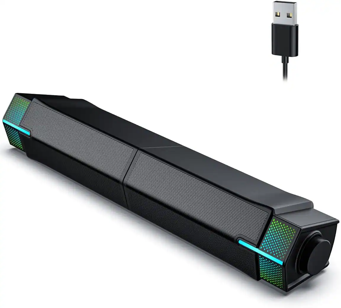 Front. Stamp n Camp - Jeecoo M20 Bluetooth Computer Speakers for PC Desktop Monitor, Gaming Sound Bar - Wired USB-Powered, Superb Stereo with - Black.