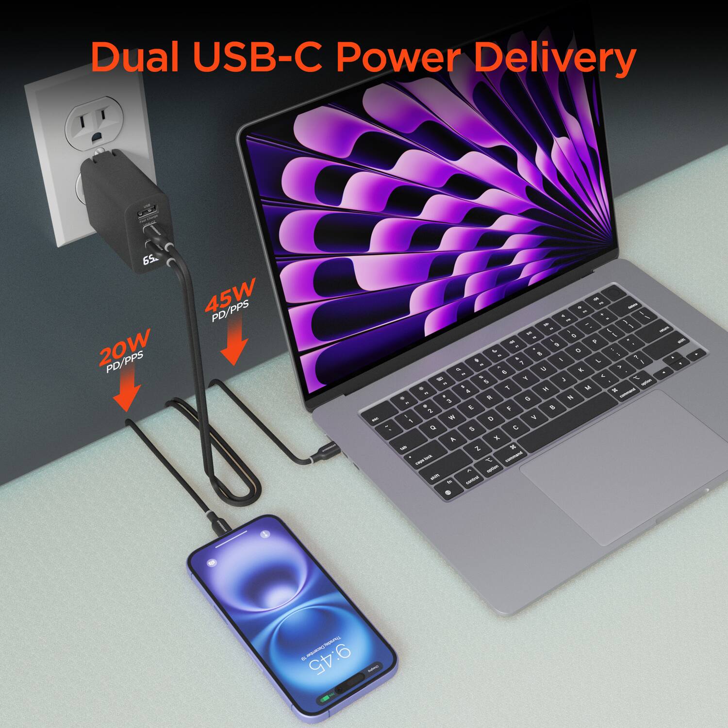 Dual USB-C Power Delivery  
65W PD/PPS  
20W PD/PPS  
45W PD/PPS