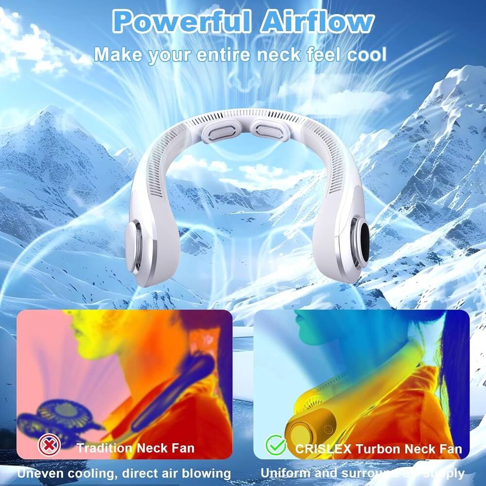 Powerful Airflow  
Make your entire neck feel cool  

Tradition Neck Fan  
Uneven cooling, direct air blowing  

CRISLEX Turbon Neck Fan  
Uniform and surround supply