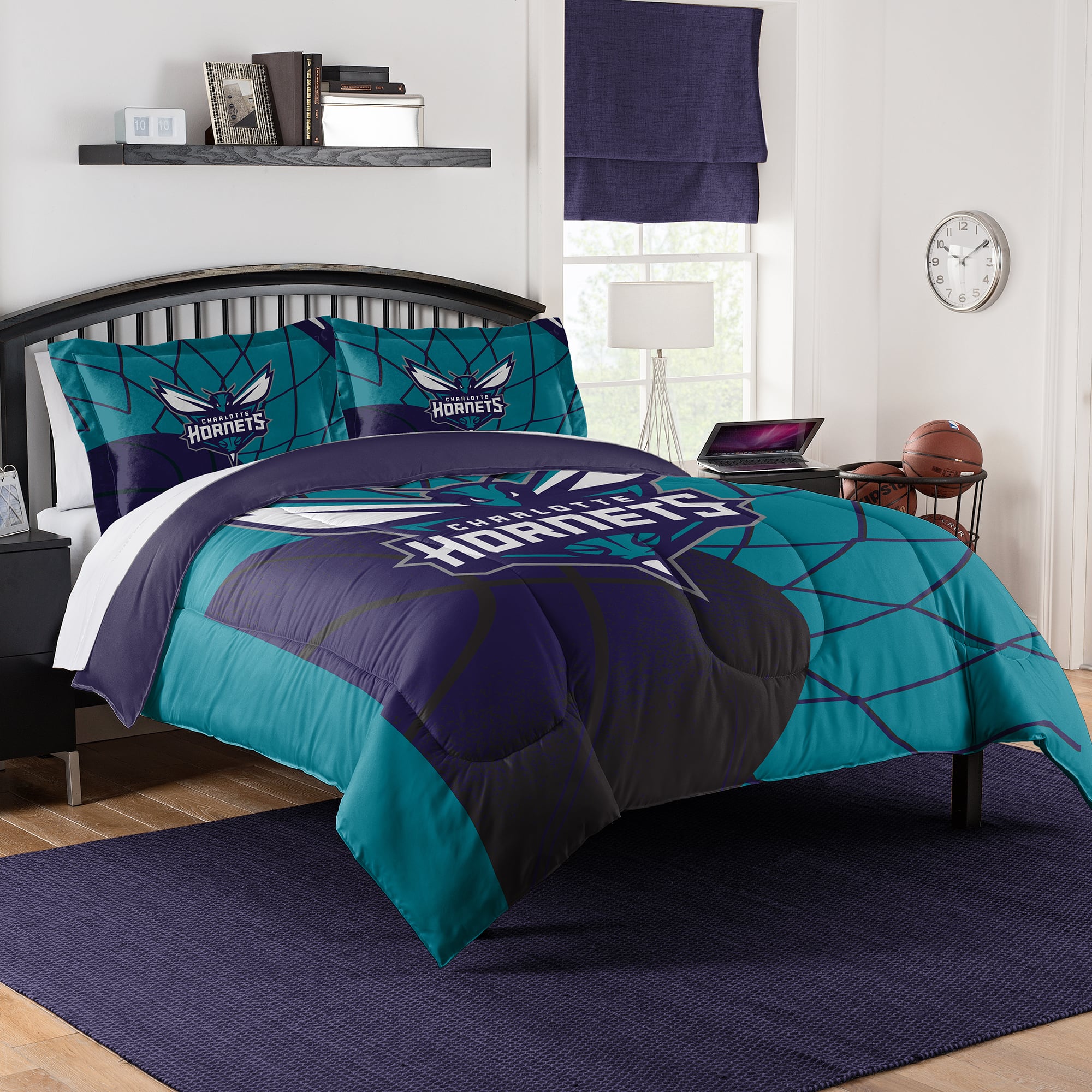 Sweet Home Collection - NBA Charlotte Hornets Comforter & Pillow Sham Set- Full/Queen - Multicolored