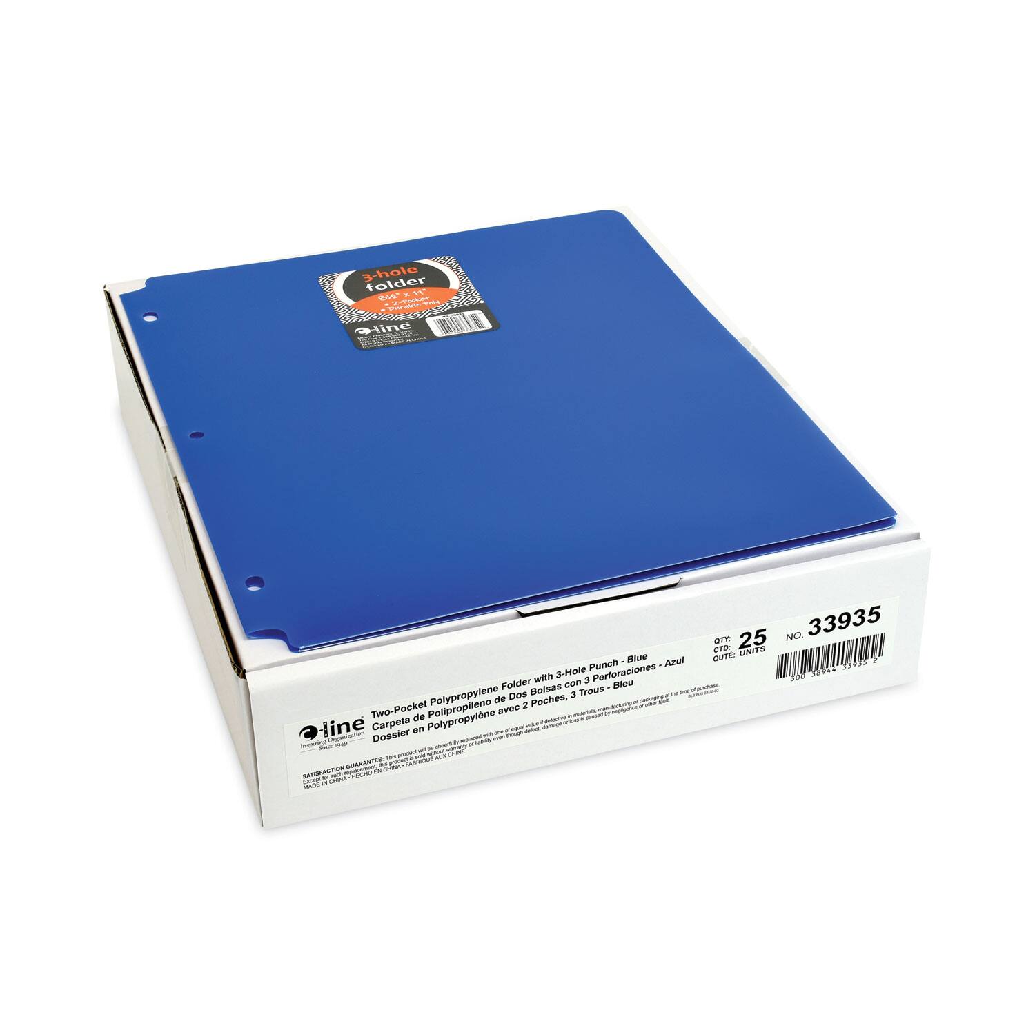 - 3-hole folder
- Blue
- 2 Pocket
- Polypropylene
- 3 Punch Perforations
- 25 Units
- No. 33935

Two-Pocket Polypropylene Folder with 3-Hole Punch - Blue
Dosier en Polipropileno de 2 Bolsillos con Perforaciones - Azul
Dossier en Polypropileno de 2 Poches, 3 Trous - Bleu

line