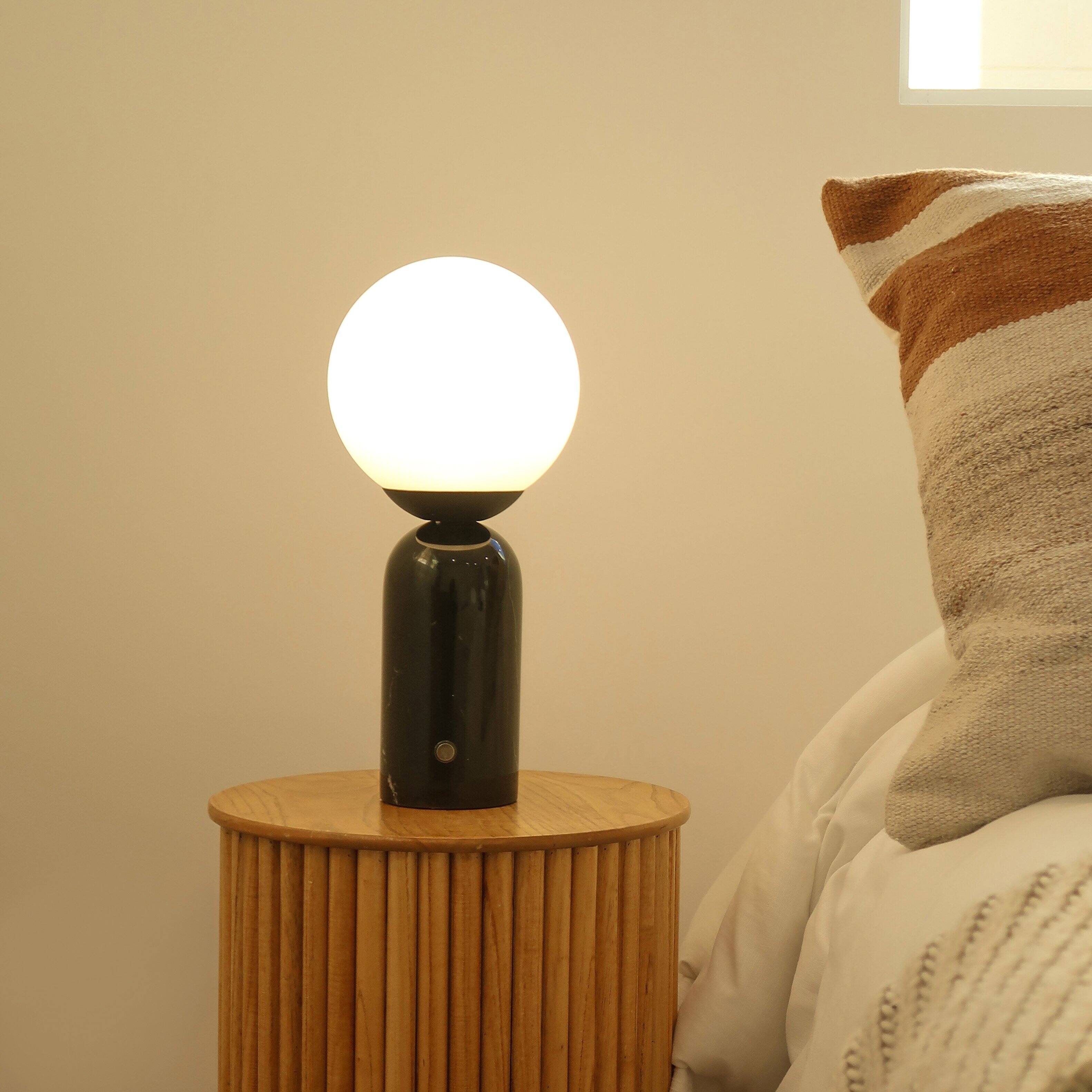 Alt View 6. Brightech - Mila Tall LED Modern Contemporary Round Globe Dimmable Bedside Nightstand Desk Lamp with Frosted White Glass Shade - Glossy Classic Black Marble.