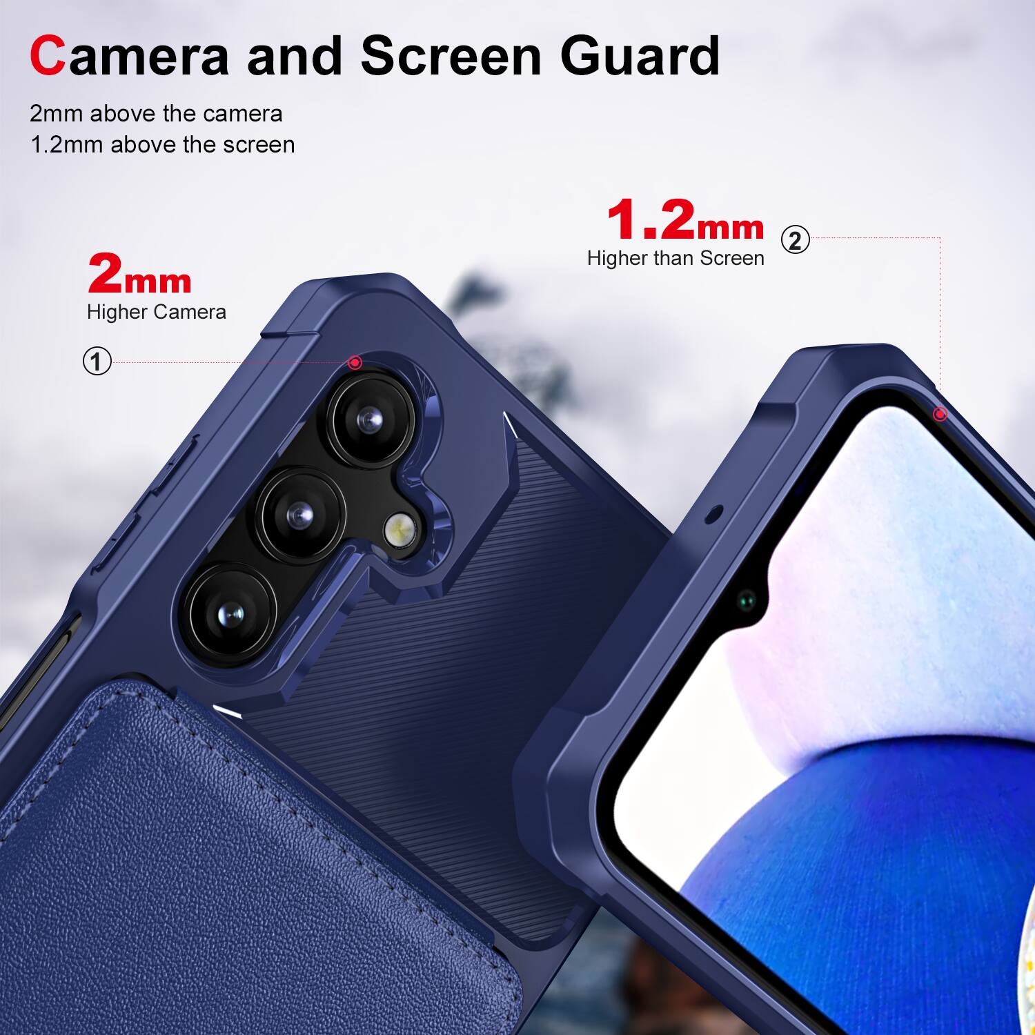 Camera and Screen Guard

2mm above the camera  
1.2mm above the screen

2mm  
Higher Camera

1.2mm  
Higher than Screen