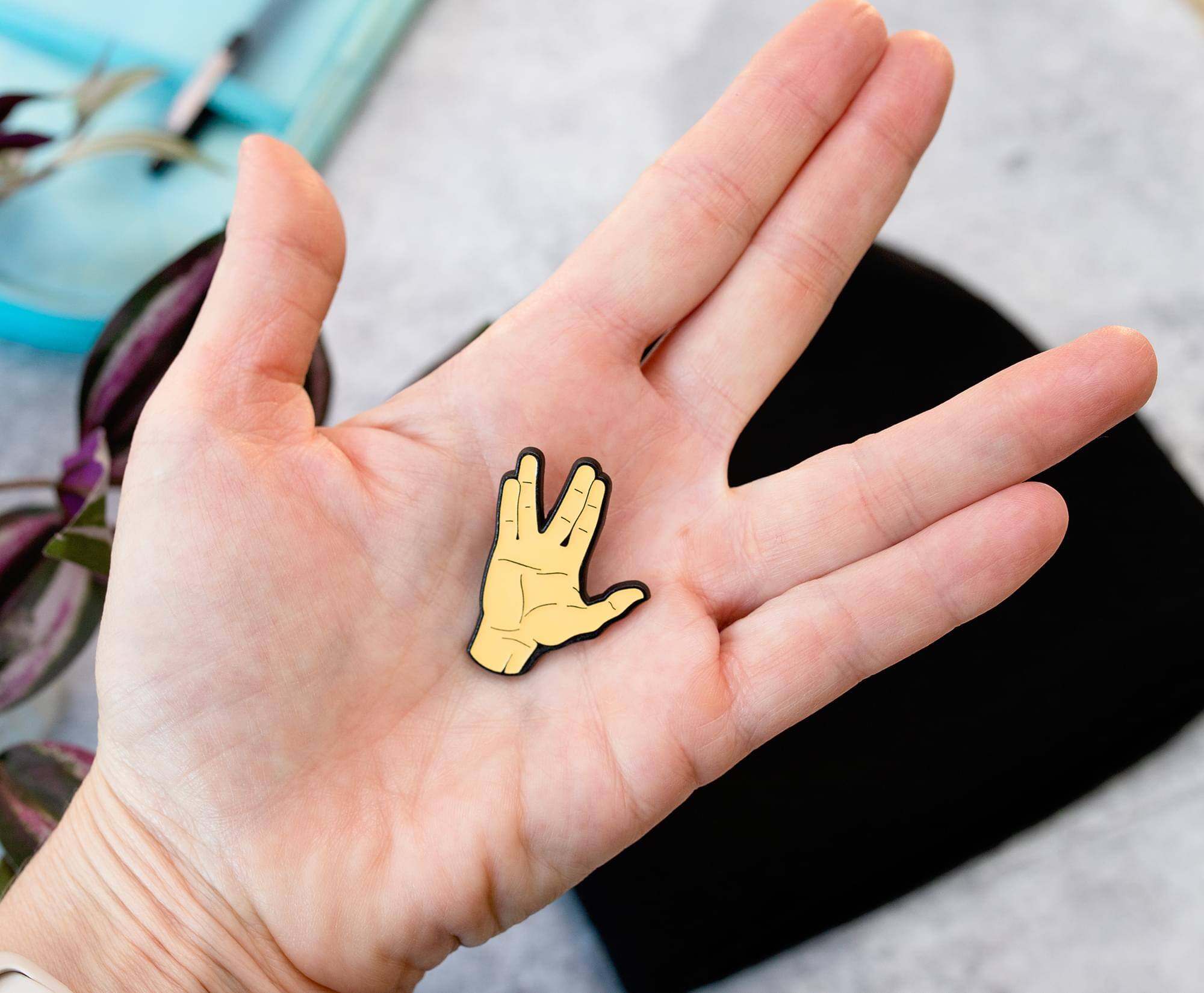 Alt View 2. Silver Buffalo - Star Trek Spock Live Long And Prosper Salute Enamel Pin - Beige.