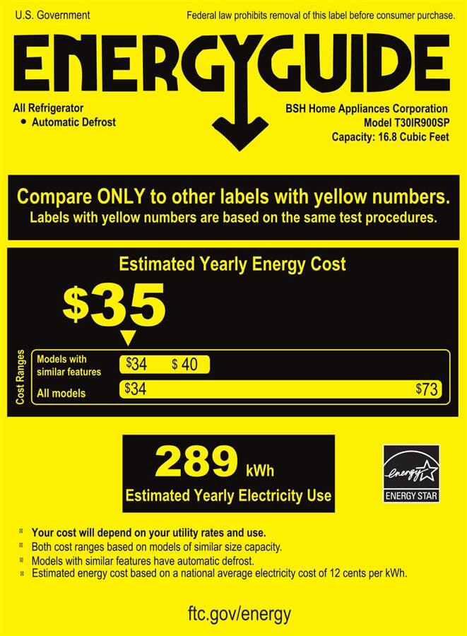 Energy Guide. Thermador - Freedom 16.8 Cu. Ft. Built-In Refrigerator.