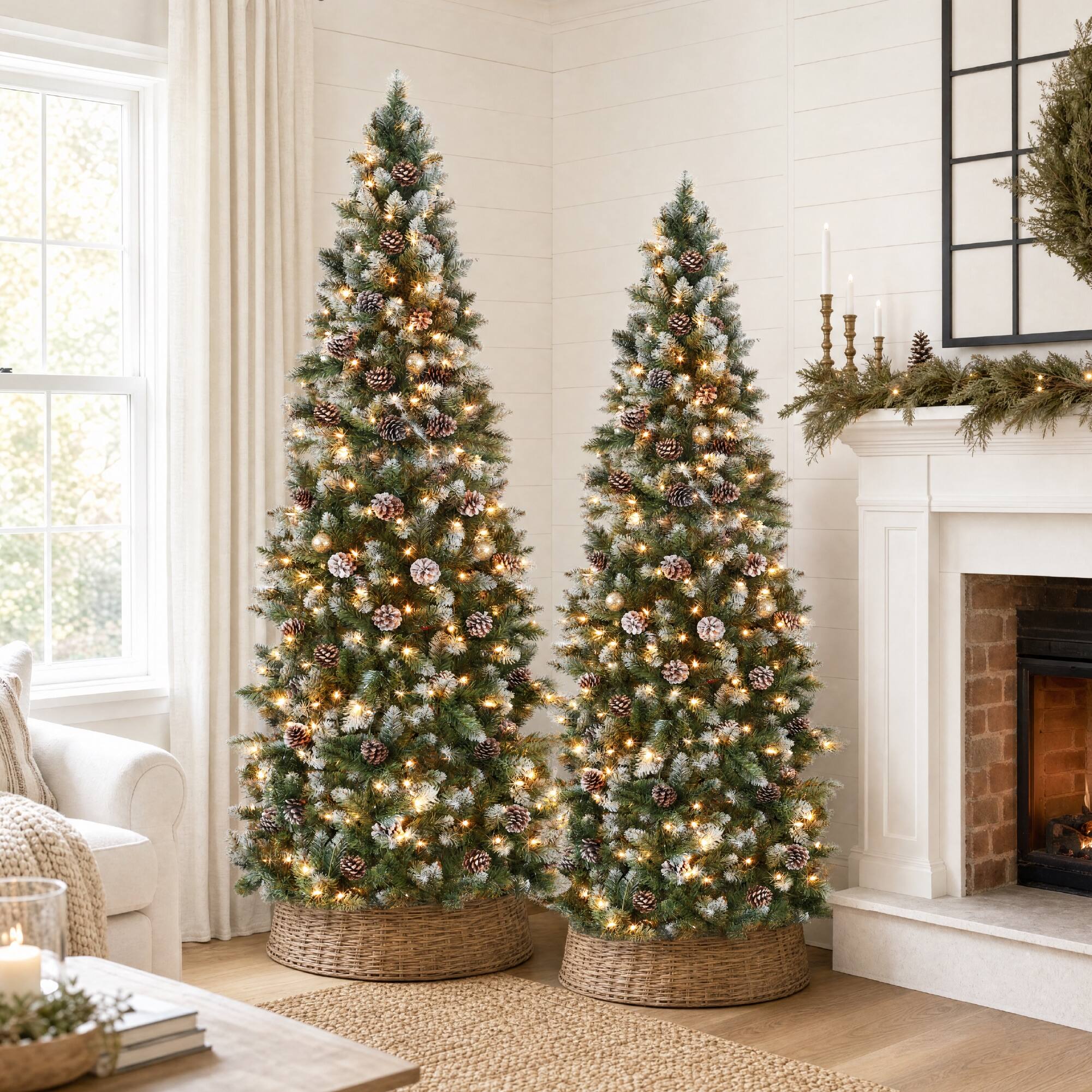 Alt View 8. Best Choice Products - Best Choice Products 12ft Artificial Pencil Christmas Tree w/ Twinkling Lights, Pre-Lit Frosted Pine, 700 Lights - Frosted Green Spruce.