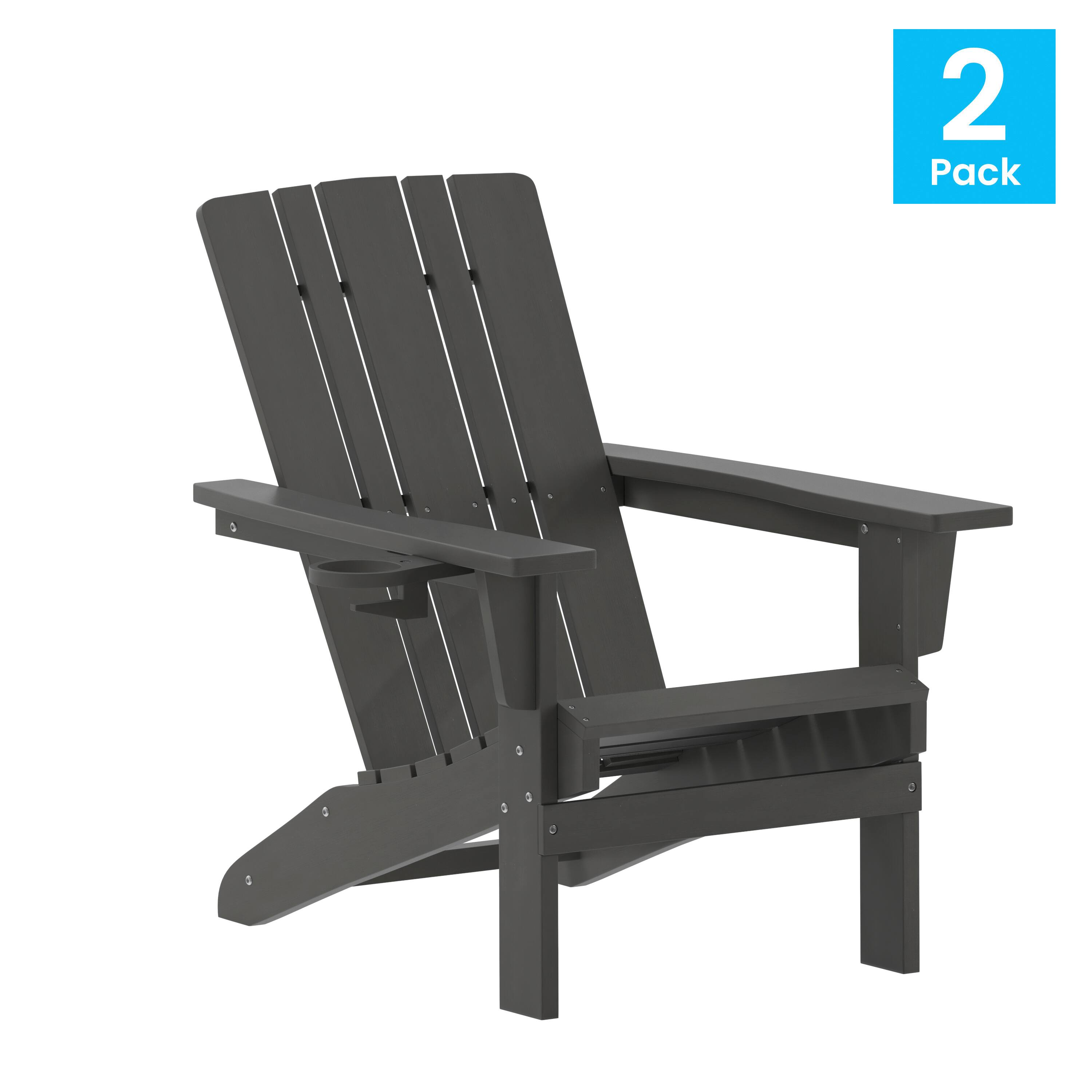 Alt View 1. Emma + Oliver - Haley Set of 2 Adirondack Chairs with Cup Holders, Weather Resistant HDPE Adirondack Chairs - Gray.