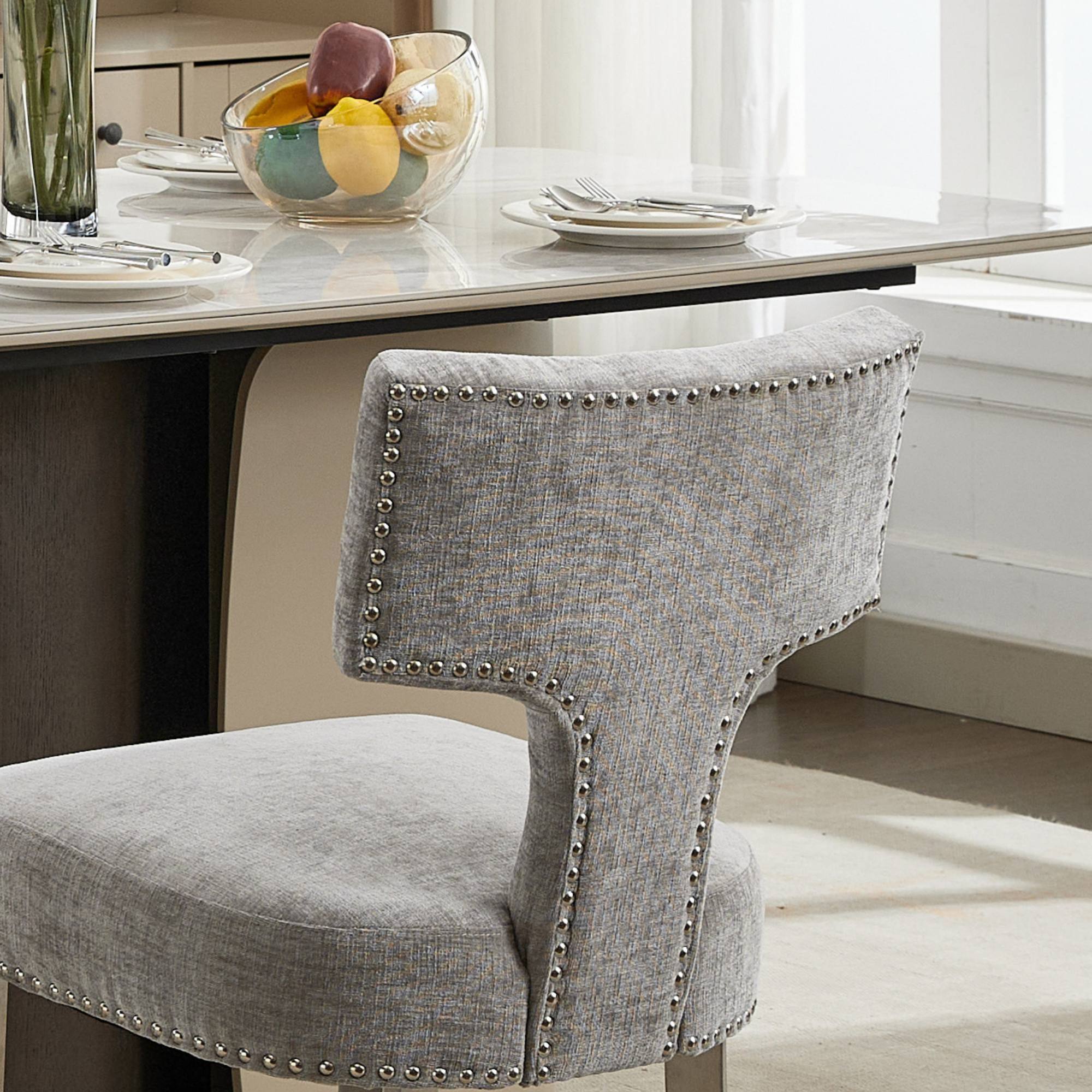 Alt View 7. GOODSILO - Modern Upholstered Dining Chairs Set of 2 with Curved Backrest and Stainless Steel Legs - Gray.