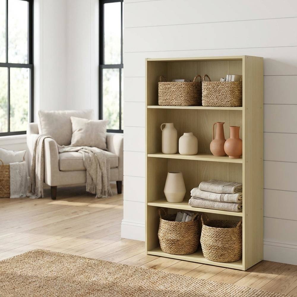 Angle. FurniFact - Wood Bookcase with Open Shelving for Home Office Storage - Steam Beech.