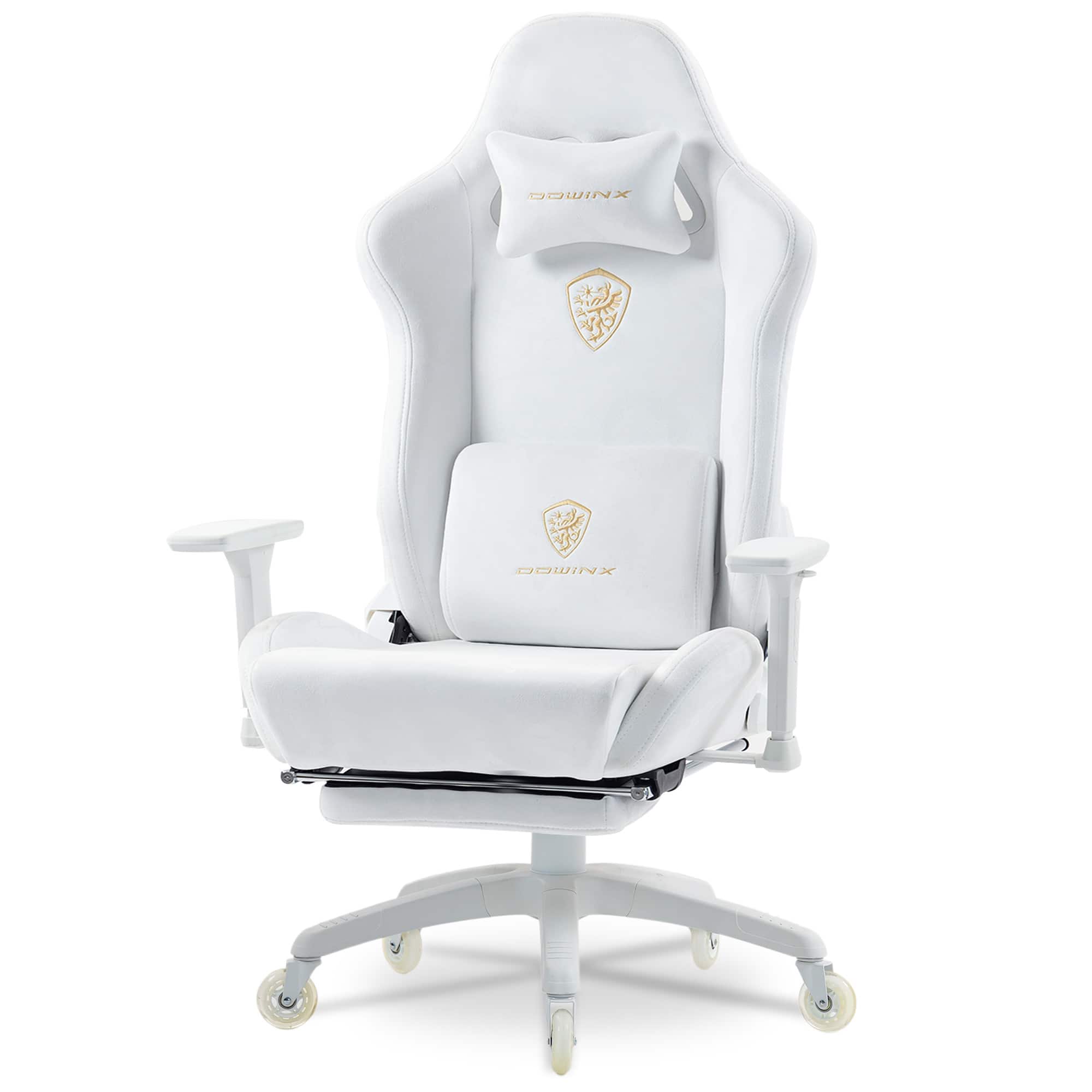 Dowinx - Gaming Chair,Breathable Suede Fabric Game Chair with 3D Armrest and PU Wheels,Big and Tall Gaming Chair - White