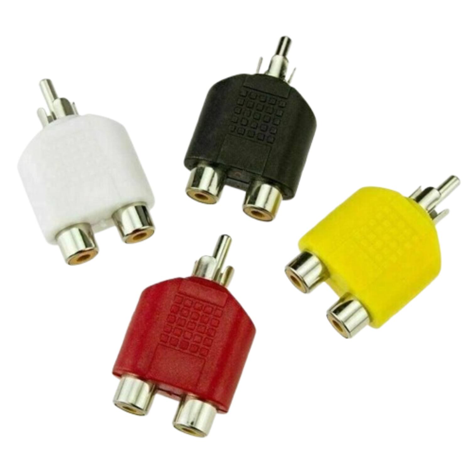Angle. Stock Preferred - 1 Male to 2 Female RCA Y Splitter Cable Adapter - Black,Red,White,Yellow.
