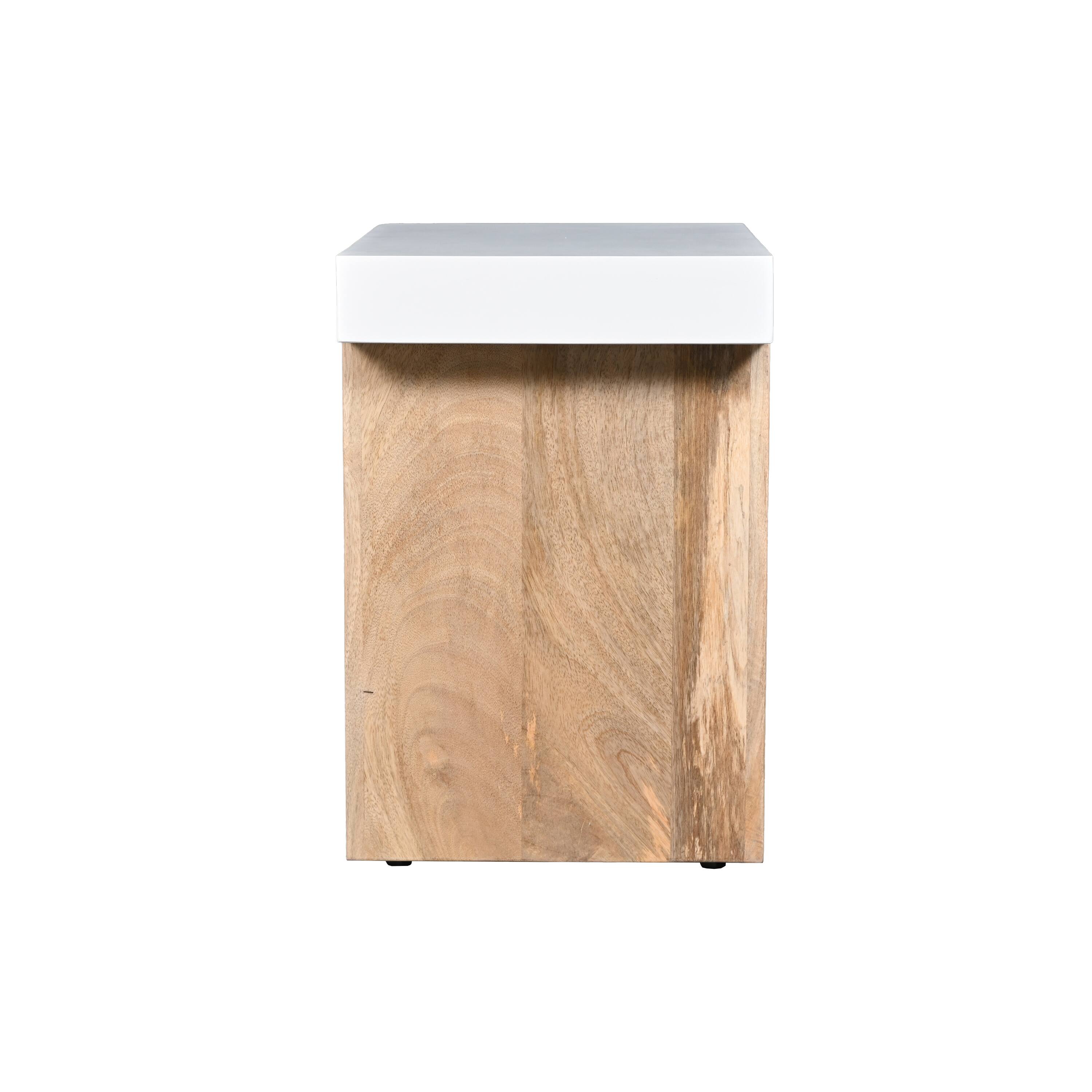 Alt View 2. Manhattan Lane - 20 Inch Rectangular End Side Table, Mango Wood, Sled Base, Glossy White - White and Brown.