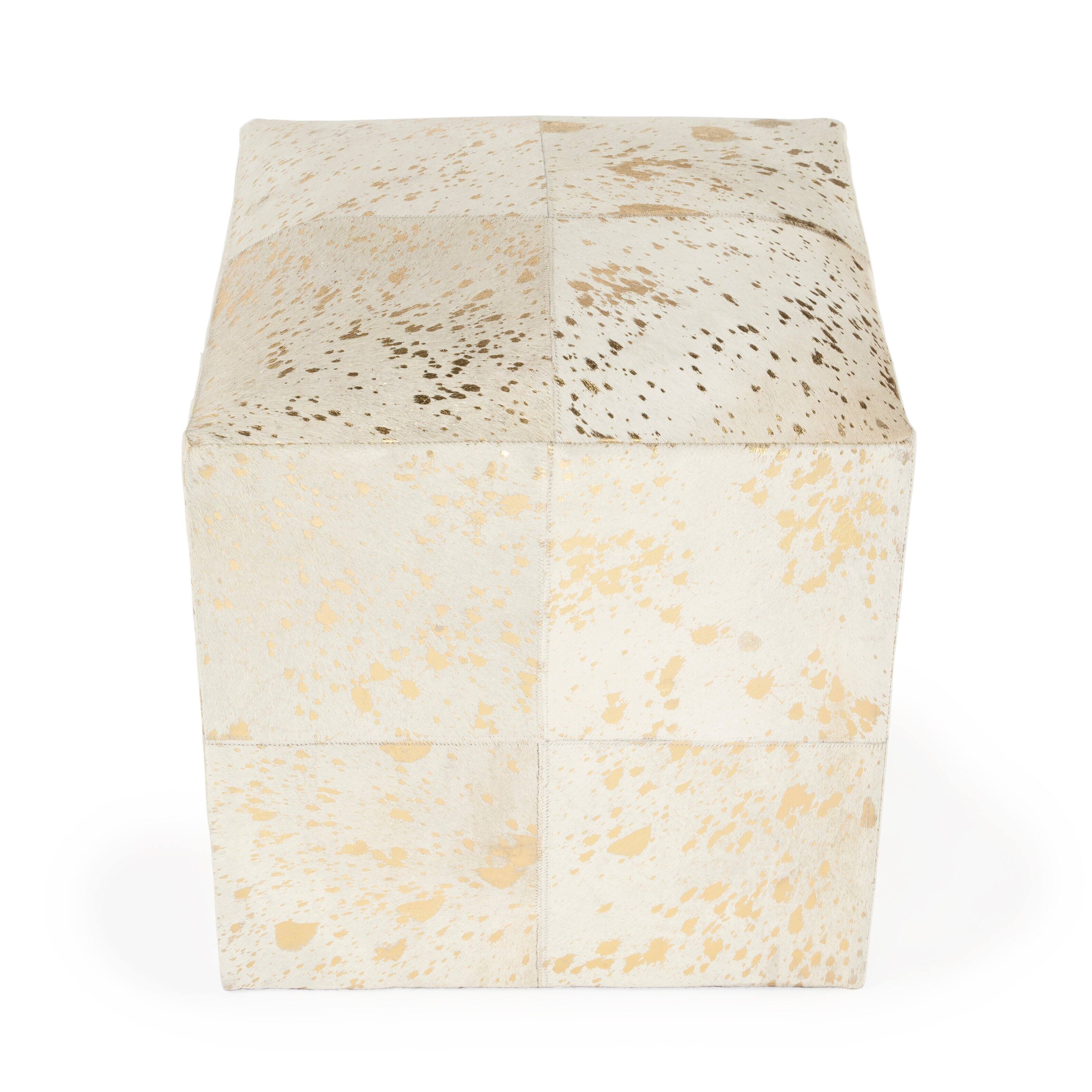 Alt View 2. Butler Specialty - Victorian Hair on Hide with Spots Cube Ottoman - White.
