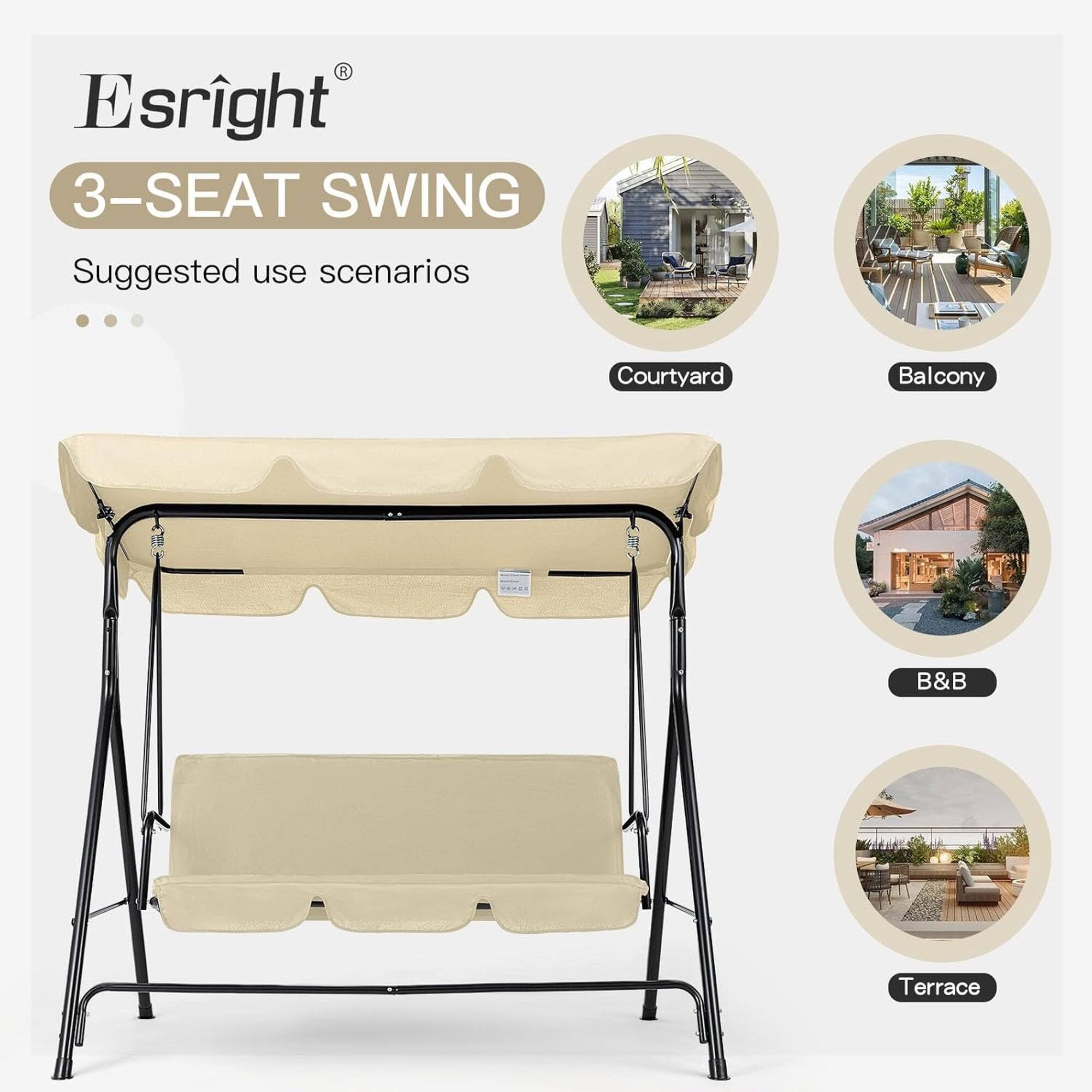 Esright 3-SEAT SWING  
Suggested use scenarios  
Courtyard  
Balcony  
B&B  
Terrace