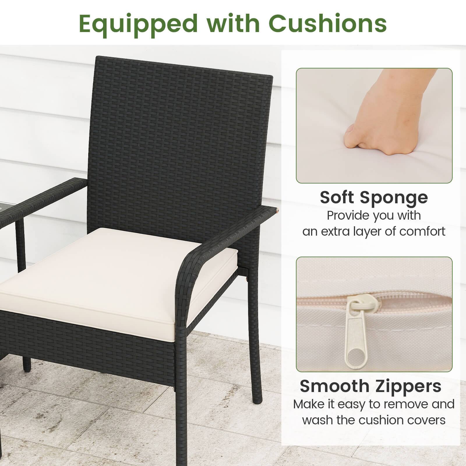 Equipped with Cushions

Soft Sponge  
Provide you with an extra layer of comfort

Smooth Zippers  
Make it easy to remove and wash the cushion covers