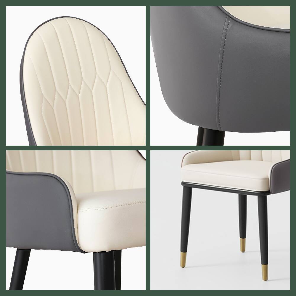 Alt View 2. POVISON - Modern Upholstered Dining Chairs Set of 2, Leather Dining Chairs with Arms, Breakfast Table Chairs, Gray & Beige - Gray & Beige PU Leather.