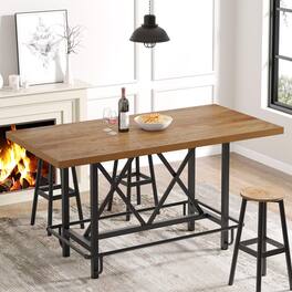 Tribesigns - 35.43" High Dining Table with Metal Footrest - Light Oak