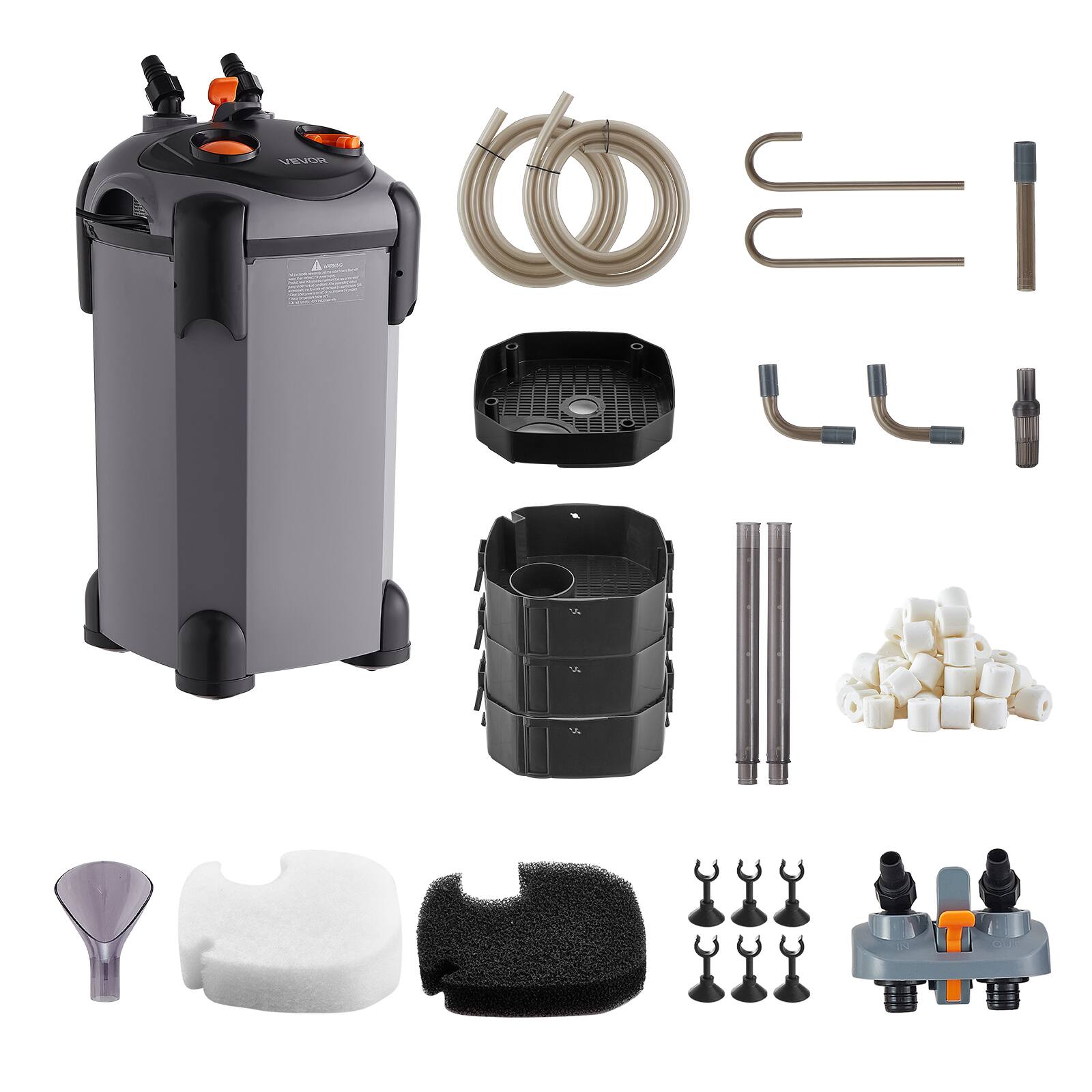 Alt View 5. VEVOR - 224.5GPH Canister Filter, 3-Stage External Aquarium Filter with Powerful Pump, Quite Water Circulation Cleaning Machine - Grey.