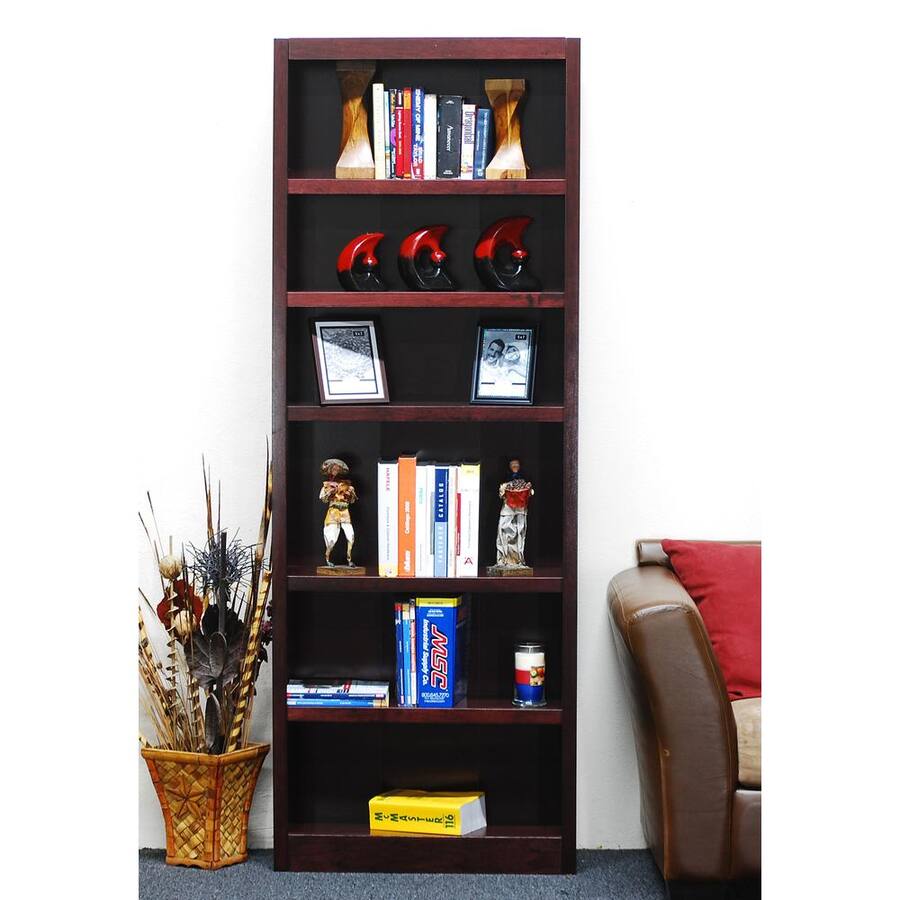 Single Bookcase Concepts in Wood Single Wide Bookcase 6 Shelves Cherry Finish Red ...