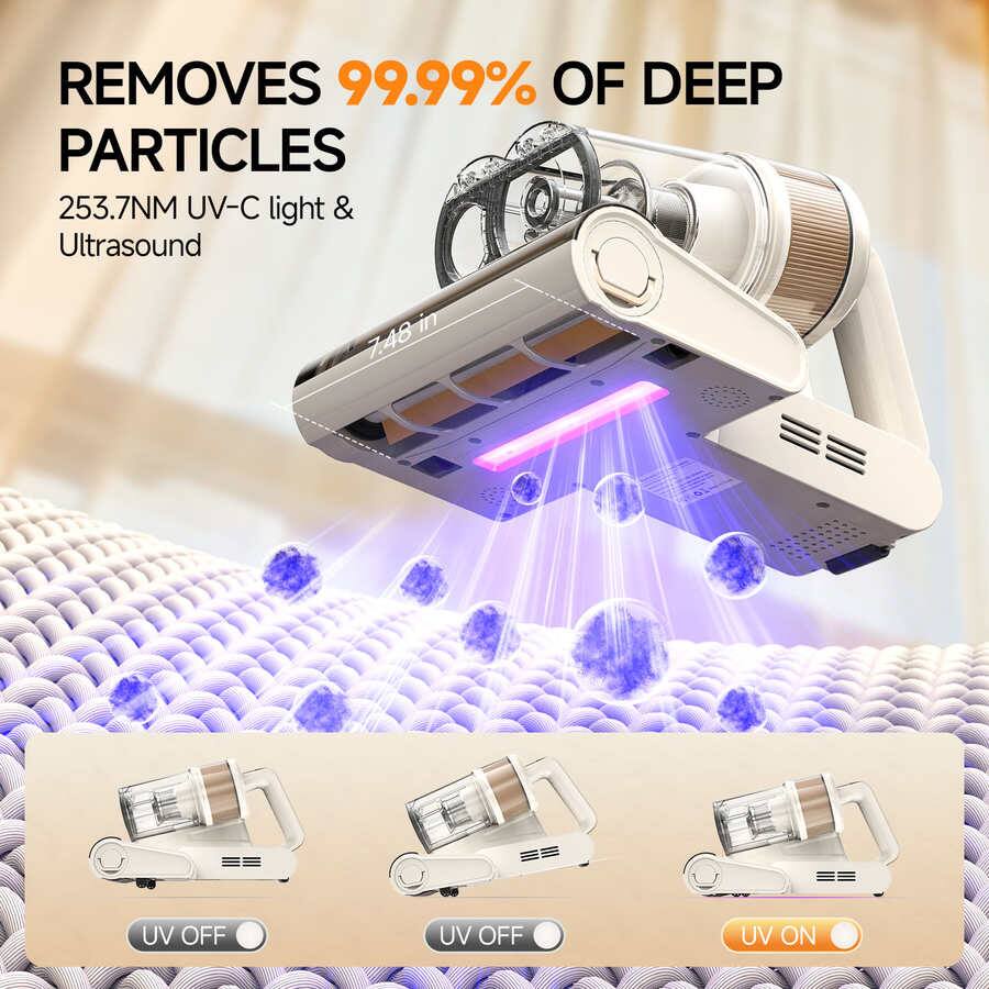 REMOVES 99.99% OF DEEP PARTICLES  
253.7NM UV-C light & Ultrasound  
7.48 in  
UV OFF  
UV OFF  
UV ON