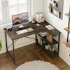 Front. Bestier - L-Shaped Computer Desk with Storage Shelves - Brown.