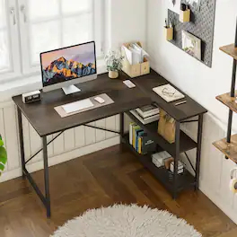 Bestier - L-Shaped Computer Desk with Storage Shelves - Brown