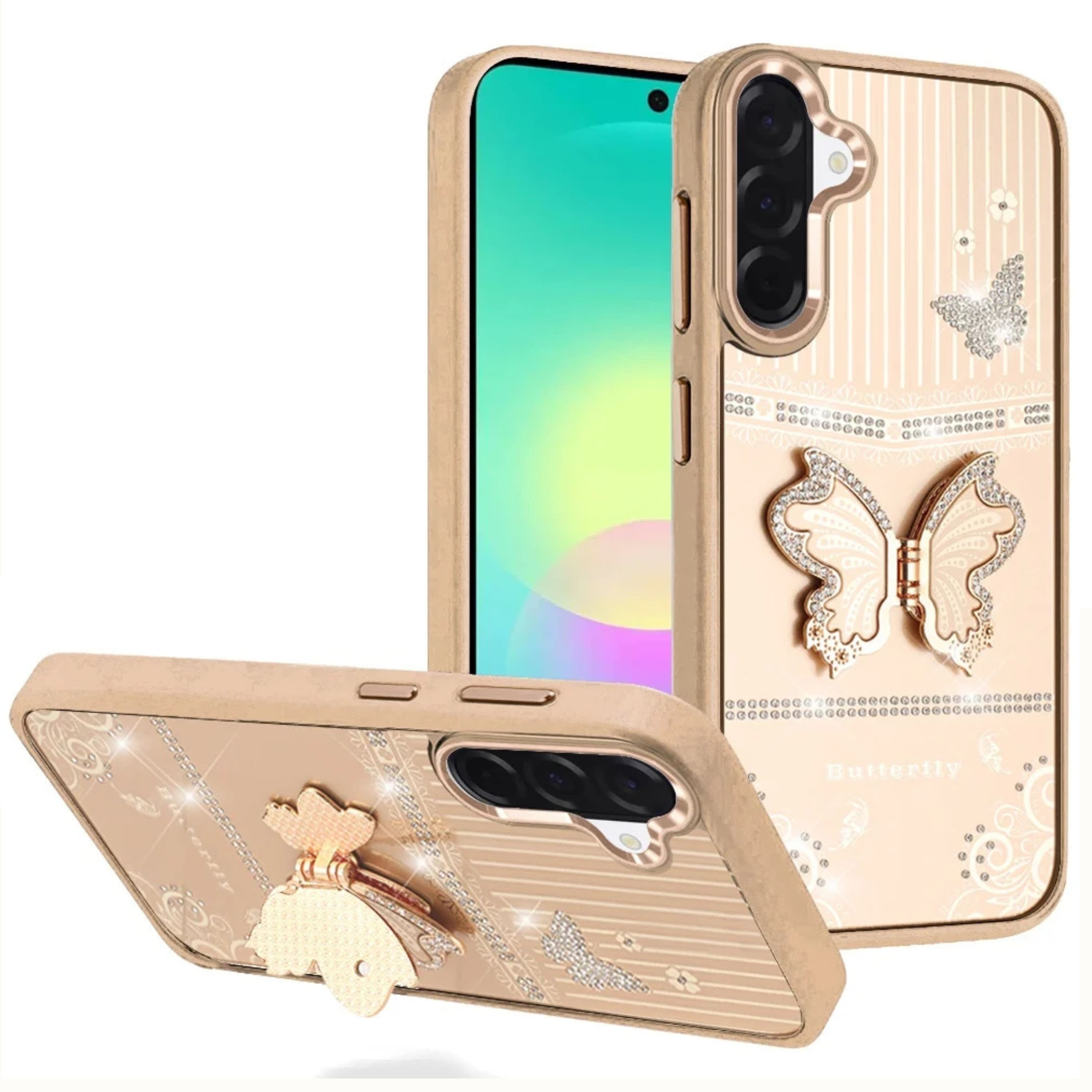 Kitcheniva - 3D Butterfly Charm Stand Case With Tempered Glass For Samsung A27 5G - Gold price history on PriceWatchPro