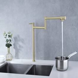Ropilly - Wall Mount Pot Filler Faucet, Brass Pot Filler Faucet With Double Handles and Swivel Arm - Gold