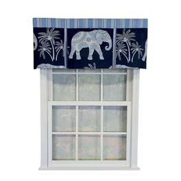 RLF Home - 100% Cotton White Elephant Pleated Unlined Windows Rod Pocket Valance 50" x 17" - Blue