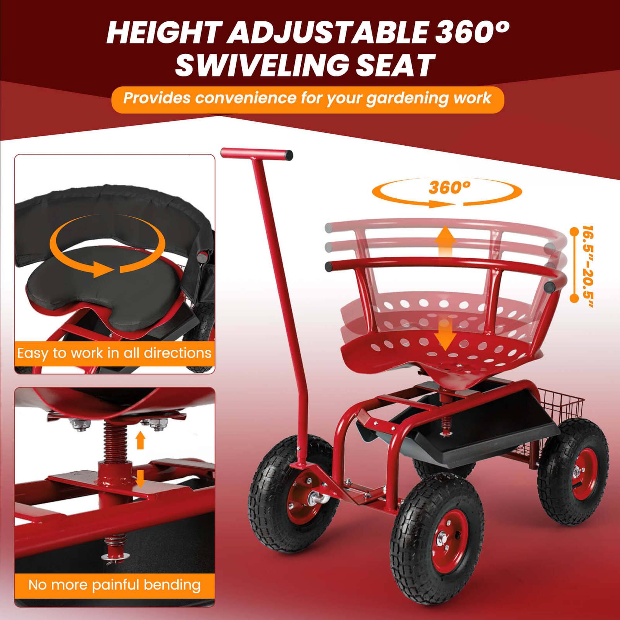 HEIGHT ADJUSTABLE 360° SWIVELING SEAT  
Provides convenience for your gardening work  

Easy to work in all directions  

No more painful bending  

16.5" - 20.5"