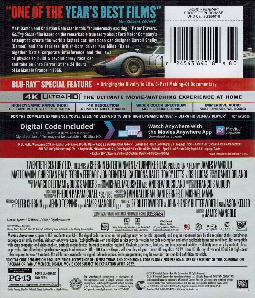 Alt View 1. Ford V Ferrari   - 4K Blu-Ray.