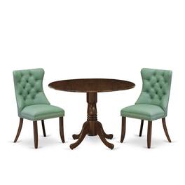 East West Furniture - 3 Piece Kitchen Table Set Contains a Round Dining Table with Dropleaf - Brown