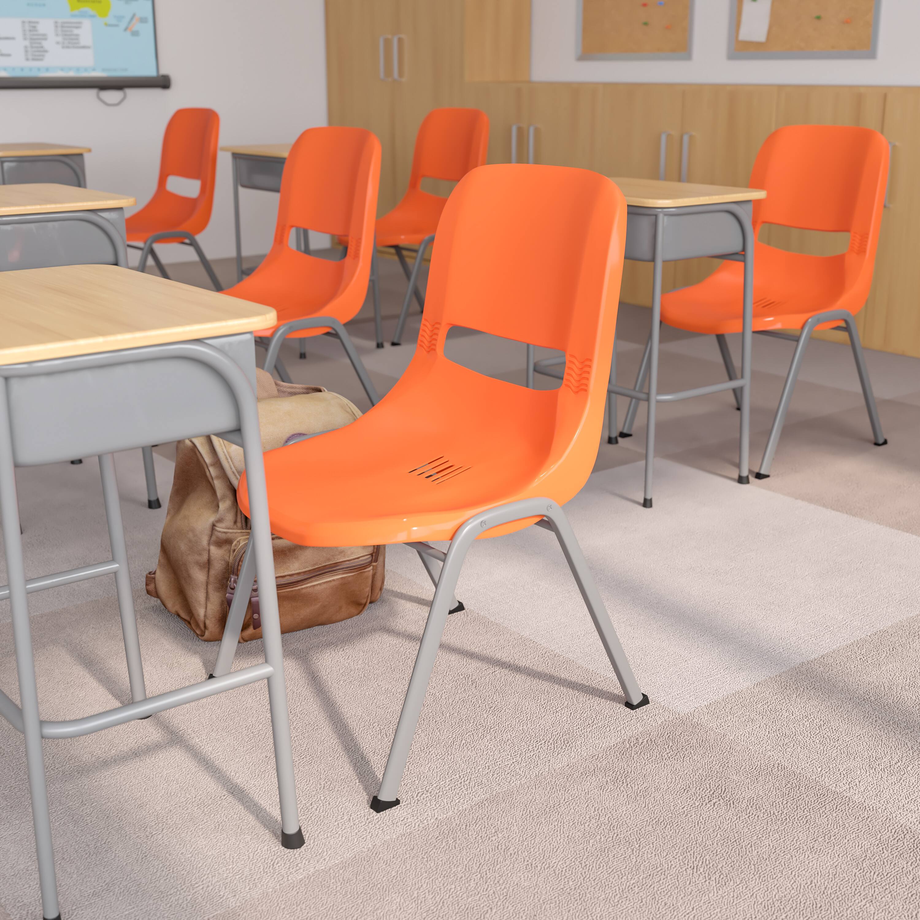 Alt View 1. Emma + Oliver - Ergonomic Shell Student Stack Chair - Classroom Chair / Office Guest Chair - Orange.