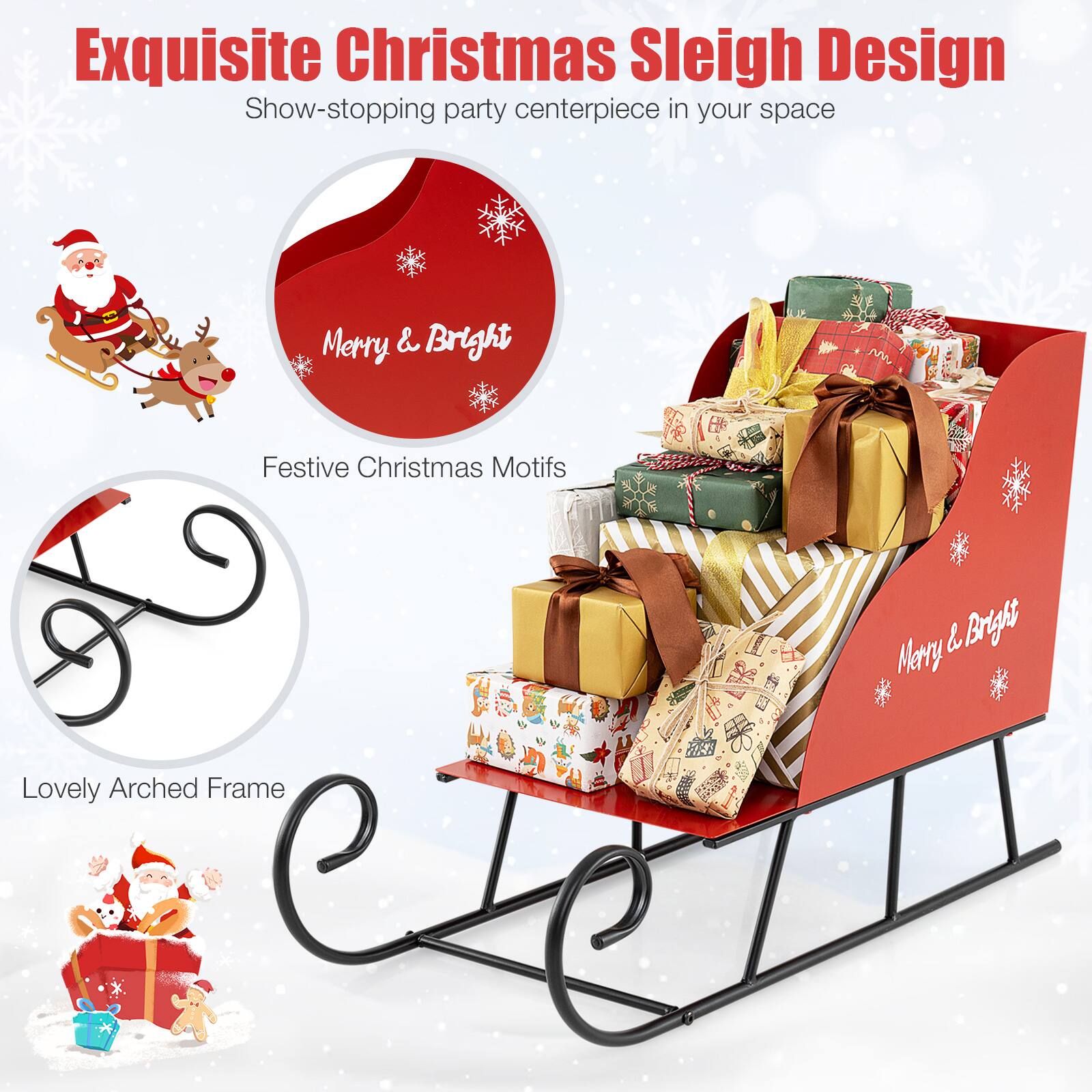 Exquisite Christmas Sleigh Design  
Show-stopping party centerpiece in your space  

Merry & Bright  

Festive Christmas Motifs  

Lovely Arched Frame