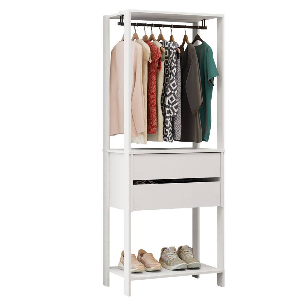 Angle. Madesa - Madesa Wardrobe Clothes Storage Rack with 2 Drawers and Hanging Space 27"L - White - White.