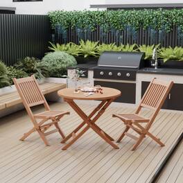 Mondawe - Outdoor Bistro Set with Slatted Seat and Tabletop for Backyard - Natural