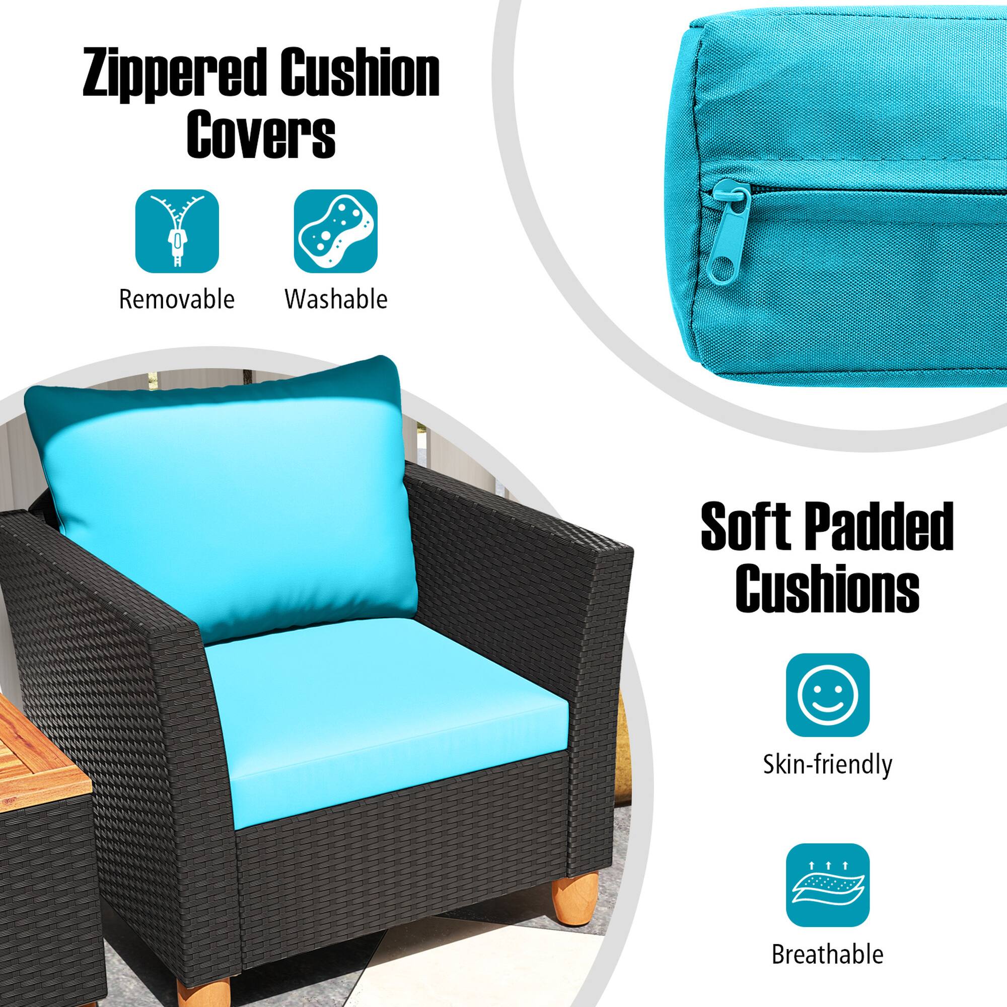Zippered Cushion Covers: Removable, Washable
Soft Padded Cushions: Skin-friendly, Breathable